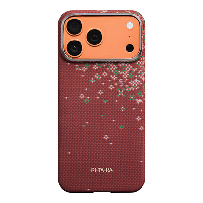 Apple iPhone 18 Pro Max Kılıf M-safe Şarj Özellikli Aramid Karbon Fiber Pitaka Sakura Hours Serisi Kapak