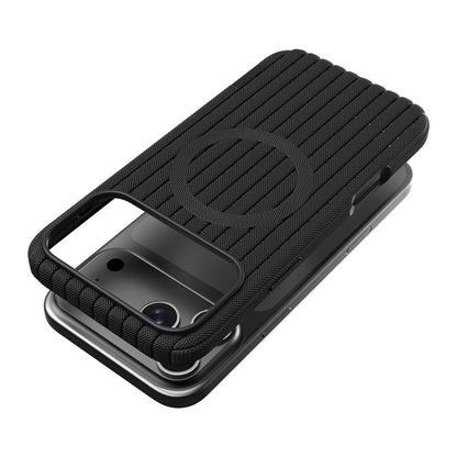 Apple iPhone 18 Pro Max Kılıf M-Safe Şarj Özellikli Çizgi Desenli Kumaş Dokulu Zore Paris Lorin Kapak