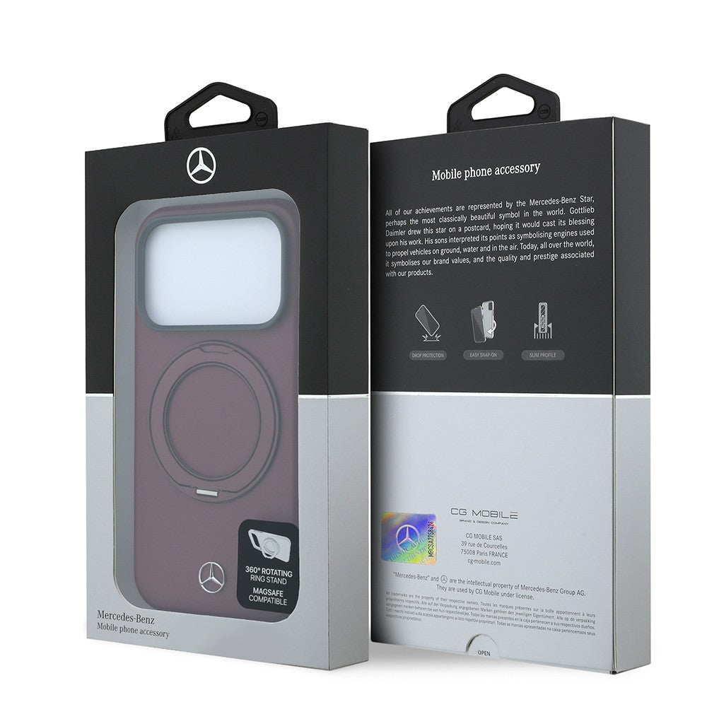 Apple iPhone 18 Pro Max Kılıf Mercedes Benz Orjinal Lisanslı M-safe Şarj Özellikli 360 Derece Dönebilen Standlı PU Metal Logolu Kapak