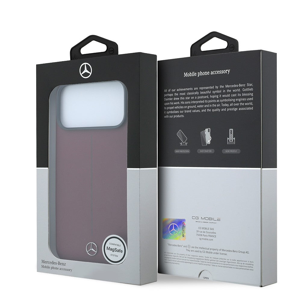Apple iPhone 18 Pro Max Kılıf Mercedes Benz Orjinal Lisanslı M-safe Şarj Özellikli Metal Yıldız Logolu Çizgili Deri Kapak