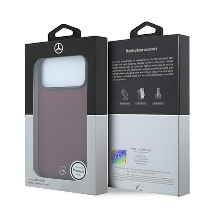 Apple iPhone 18 Pro Max Kılıf Mercedes Benz Orjinal Lisanslı M-safe Şarj Özellikli Metal Yıldız Logolu Çizgili Deri Kapak