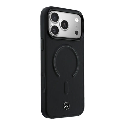 Apple iPhone 18 Pro Max Kılıf Mercedes Benz Orjinal Lisanslı M-safe Şarj Özellikli Metal Yıldız Logolu Kabartmalı Deri Kapak