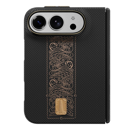 Apple iPhone Duo Kılıf M-safe Şarj Özellikli Raptic Aramid SkinPro Rise Serisi 24 Ayar Altın Kaplamalı Karbon Kapak