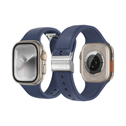 Apple Watch 7 45mm Amazingthing Titan Swift Deri Dokulu Silikon Kordon