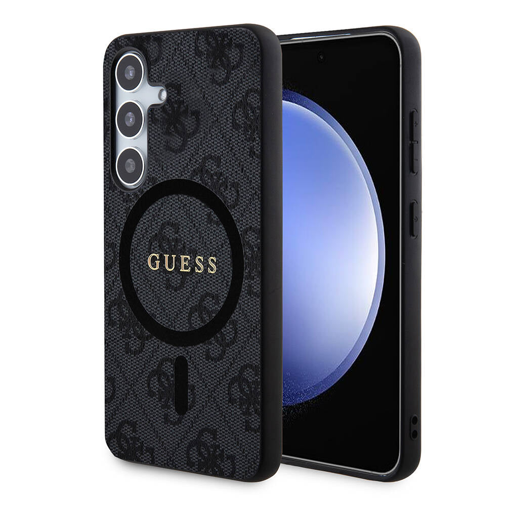 Galaxy S24 Kılıf Guess Orjinal Lisanslı M-safe Şarj Özellikli PU Halkalı 4G Desenli Yazı Logolu Kapak