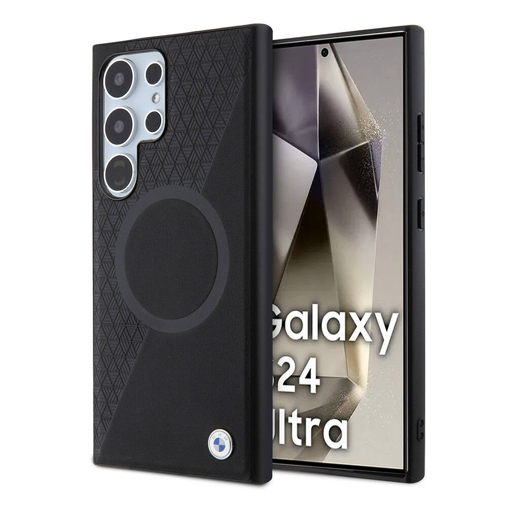 Galaxy S24 Ultra Kılıf BMW Orjinal Lisanslı M-safe Şarj Özellikli Yarım Dokulu Circle Leather Kapak