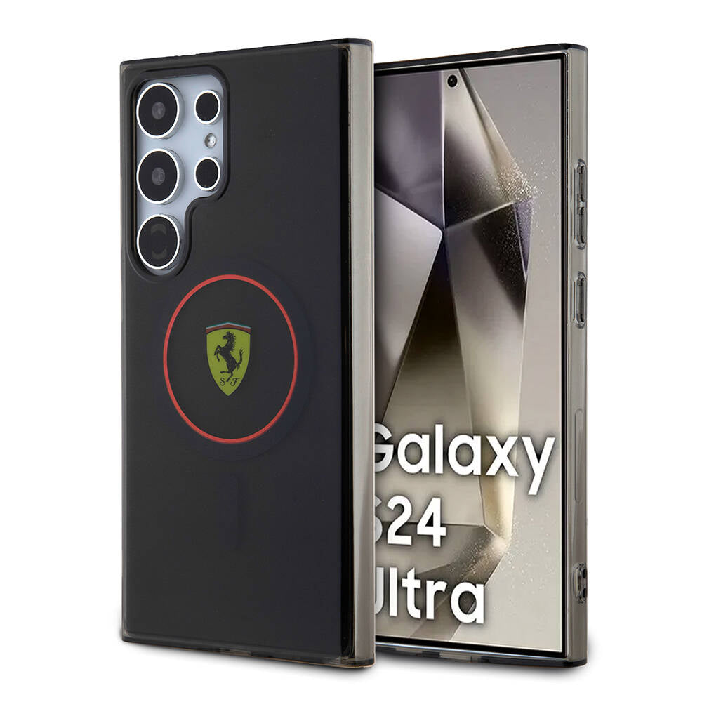 Galaxy S24 Ultra Kılıf Ferrari Orjinal Lisanslı M-safe Şarj Özellikli Füme İç Yüzey Circle Line Kapak