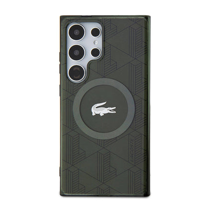 Galaxy S24 Ultra Kılıf Lacoste Orjinal Lisanslı M-safe Şarj Özellikli Çift Katmanlı Timsah Logolu Blend Monogram Kapak