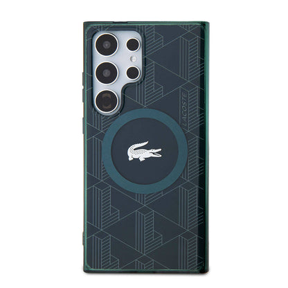 Galaxy S24 Ultra Kılıf Lacoste Orjinal Lisanslı M-safe Şarj Özellikli Çift Katmanlı Timsah Logolu Blend Monogram Kapak