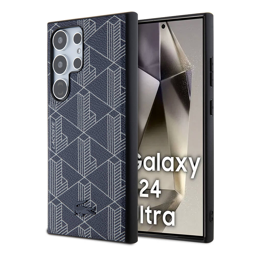 Galaxy S24 Ultra Kılıf Lacoste Orjinal Lisanslı M-safe Şarj Özellikli PU Deri Görünümlü Karışık Monogram Desenli Kapak