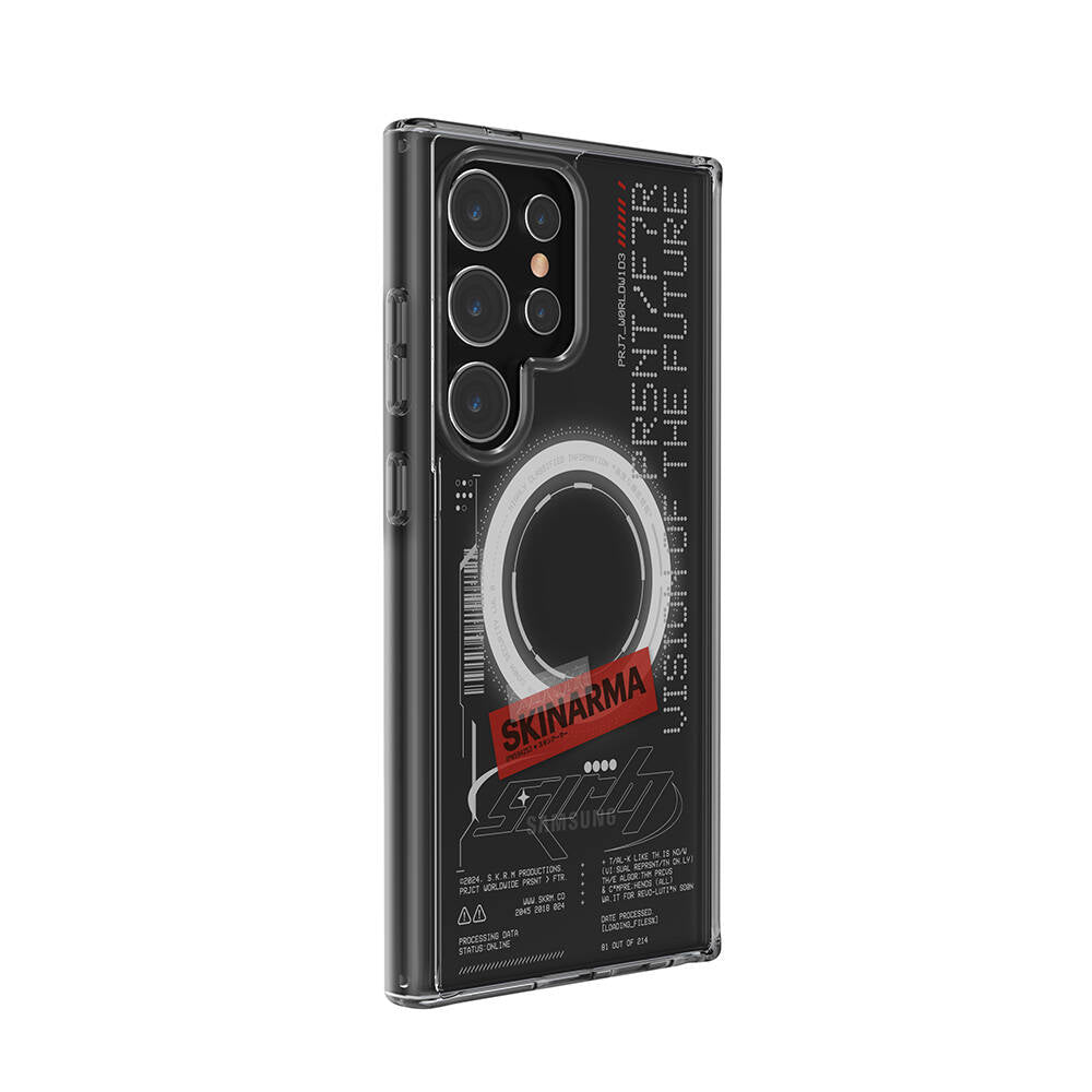 Galaxy S24 Ultra Kılıf SkinArma M-safe Şarj Özellikli Yazı Desenli Airbag Tasarımlı Orion Kapak