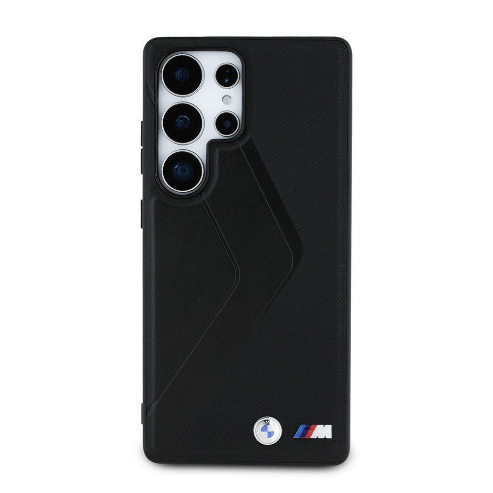 Galaxy S25 Ultra Kılıf BMW Orjinal Lisanslı M-safe Şarj Özellikli M Logolu Oversize Çizgili PU Deri Kapak