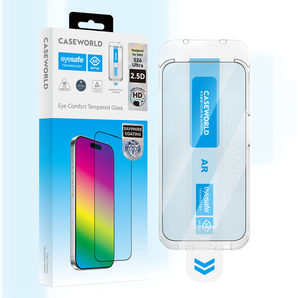 Galaxy S26 Plus CaseWorld Applicator Serisi 2.5D Eyesafe Mavi Işık Teknolojili 0.25mm Temperli Cam Ekran Koruyucu+ Uygulama Aparatı