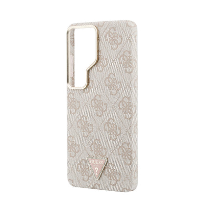 Galaxy S26 Ultra Kılıf Guess Orjinal Lisanslı M-safe Şarj Özellikli Gold Metal Kamera Çerçeveli Taşlı Üçgen Logo 4G Desenli Kapak