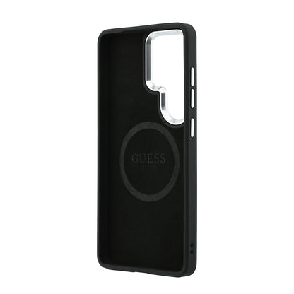 Galaxy S26 Ultra Kılıf Guess Orjinal Lisanslı M-safe Şarj Özellikli Metal Kamera Çerçeveli Üçgen Logolu Glitter Kapak