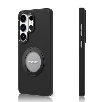 Galaxy S26 Ultra Kılıf M-safe Şarj Özellikli 360° Standlı Basit Mat Deri Desenli Youngkit Tech Leather Serisi Kapak