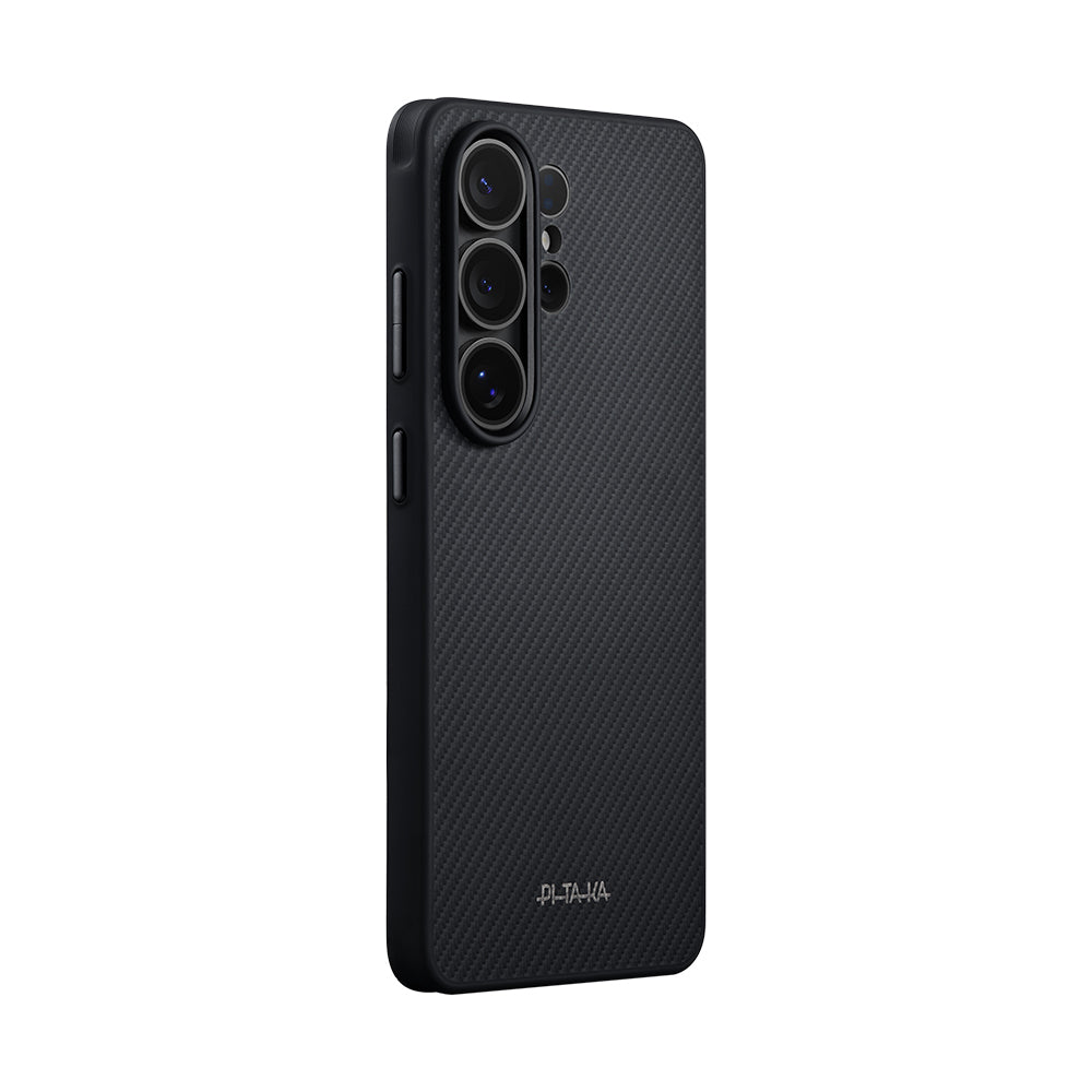 Galaxy S26 Ultra Kılıf M-safe Şarj Özellikli 600D Aramid Fiber Pitaka Cairn Serisi Black-Grey Twill Kapak