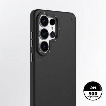 Galaxy S26 Ultra Kılıf M-safe Şarj Özellikli Basit Mat Deri Desenli Youngkit Tech Fashion Serisi Kapak