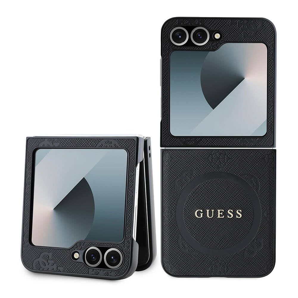 Galaxy Z Flip 6 Kılıf Guess Orjinal Lisanslı M-safe Şarj Özellikli Saffiano Metal Logo Kapak