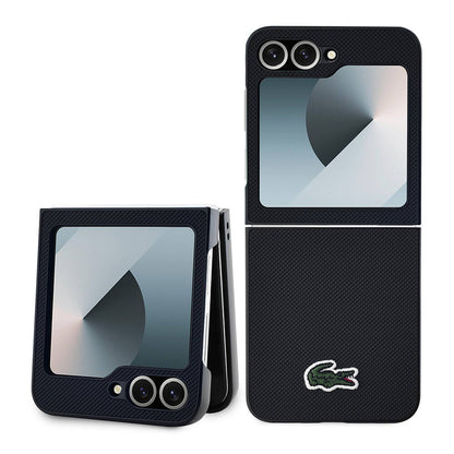 Galaxy Z Flip 6 Kılıf Lacoste Orjinal Lisanslı M-safe Şarj Özellikli Pike Desenli Arka Yüzey İkonik Timsah Dokuma Logolu Kapak