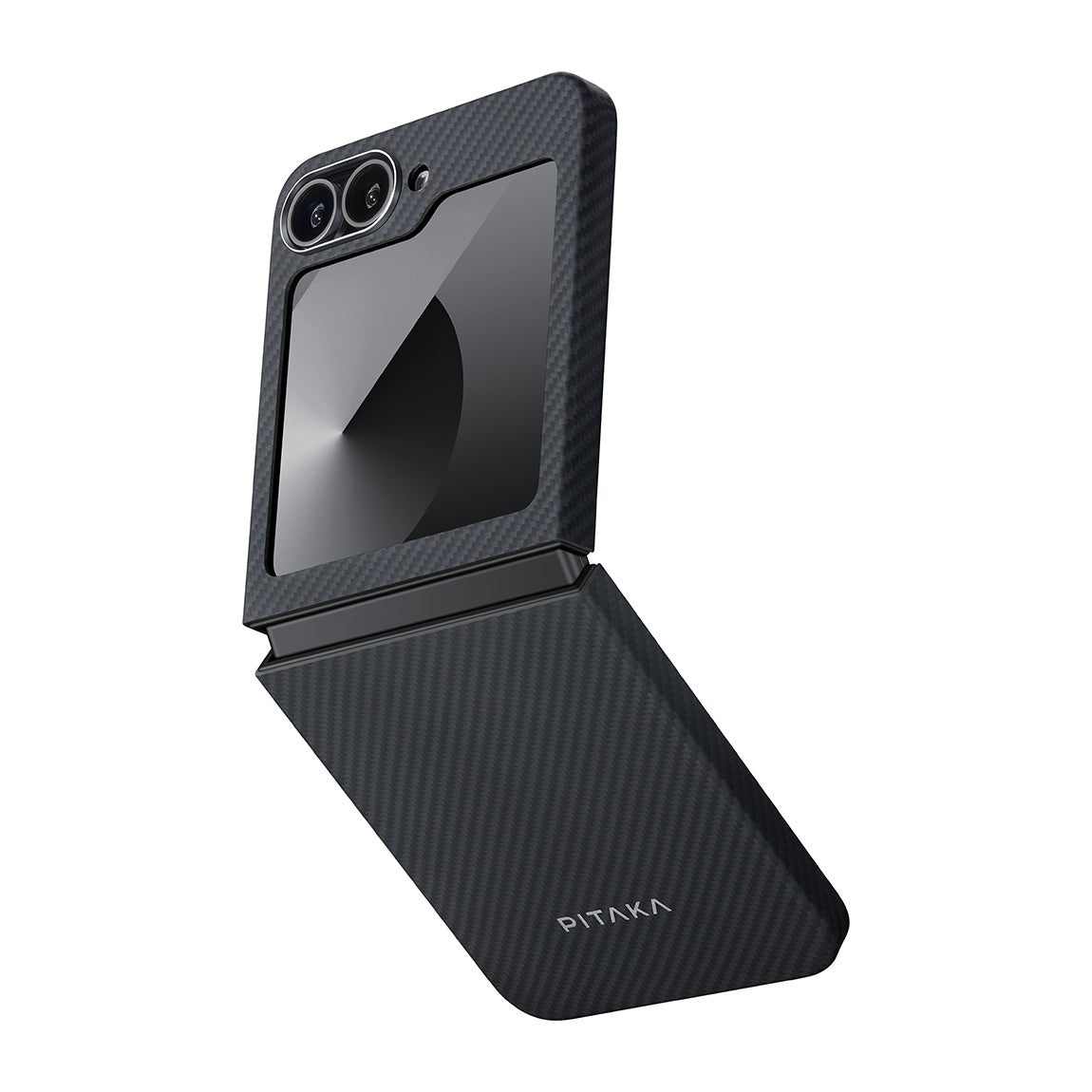 Galaxy Z Flip 6 Kılıf M-safe Şarj Özellikli 600D Aramid Fiber Pitaka Ultra-Slim Classic Serisi Black-Grey Twill Kapak