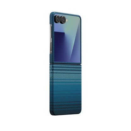 Galaxy Z Flip 7 Kılıf M-safe Şarj Özellikli Aramid Fiber Pitaka Tactile Woven Sunset-Moonrise Serisi Kapak