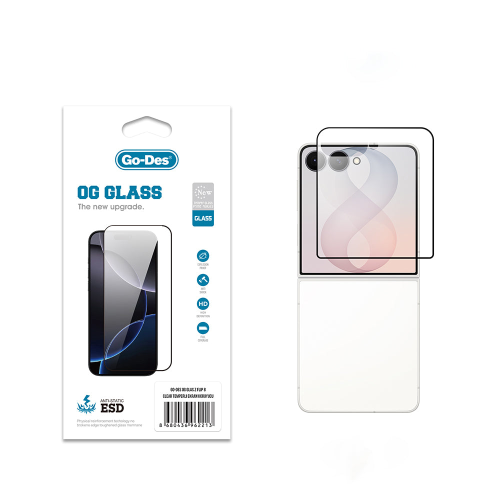 Galaxy Z Flip 8 Go Des OG Glass Antistatik Temperli Cam Ekran Koruyucu