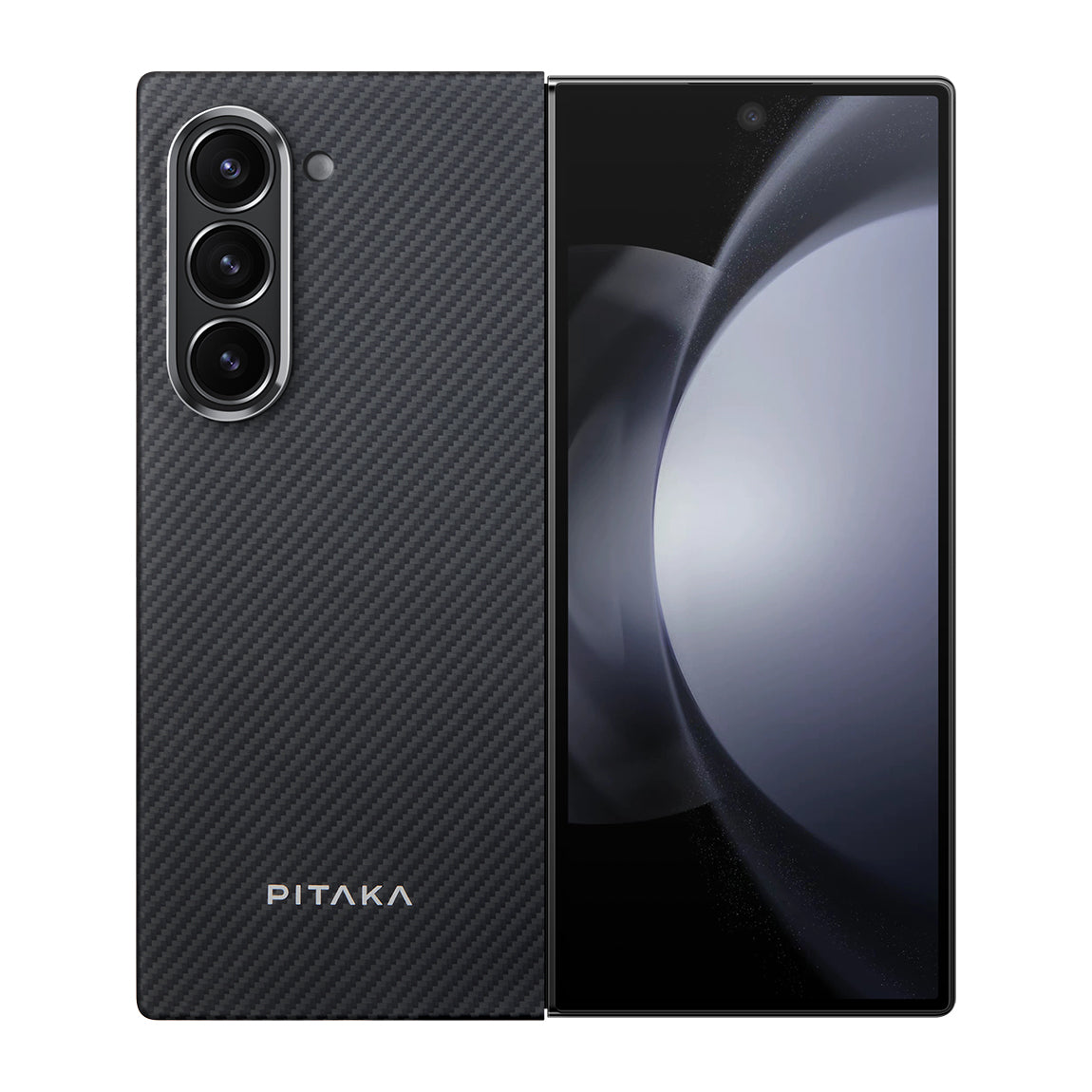 Galaxy Z Fold 6 Kılıf M-safe Şarj Özellikli 600D Aramid Fiber Pitaka Ultra-Slim Classic Serisi Black-Grey Twill Kapak