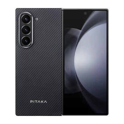 Galaxy Z Fold 6 Kılıf M-safe Şarj Özellikli 600D Aramid Fiber Pitaka Ultra-Slim Classic Serisi Black-Grey Twill Kapak