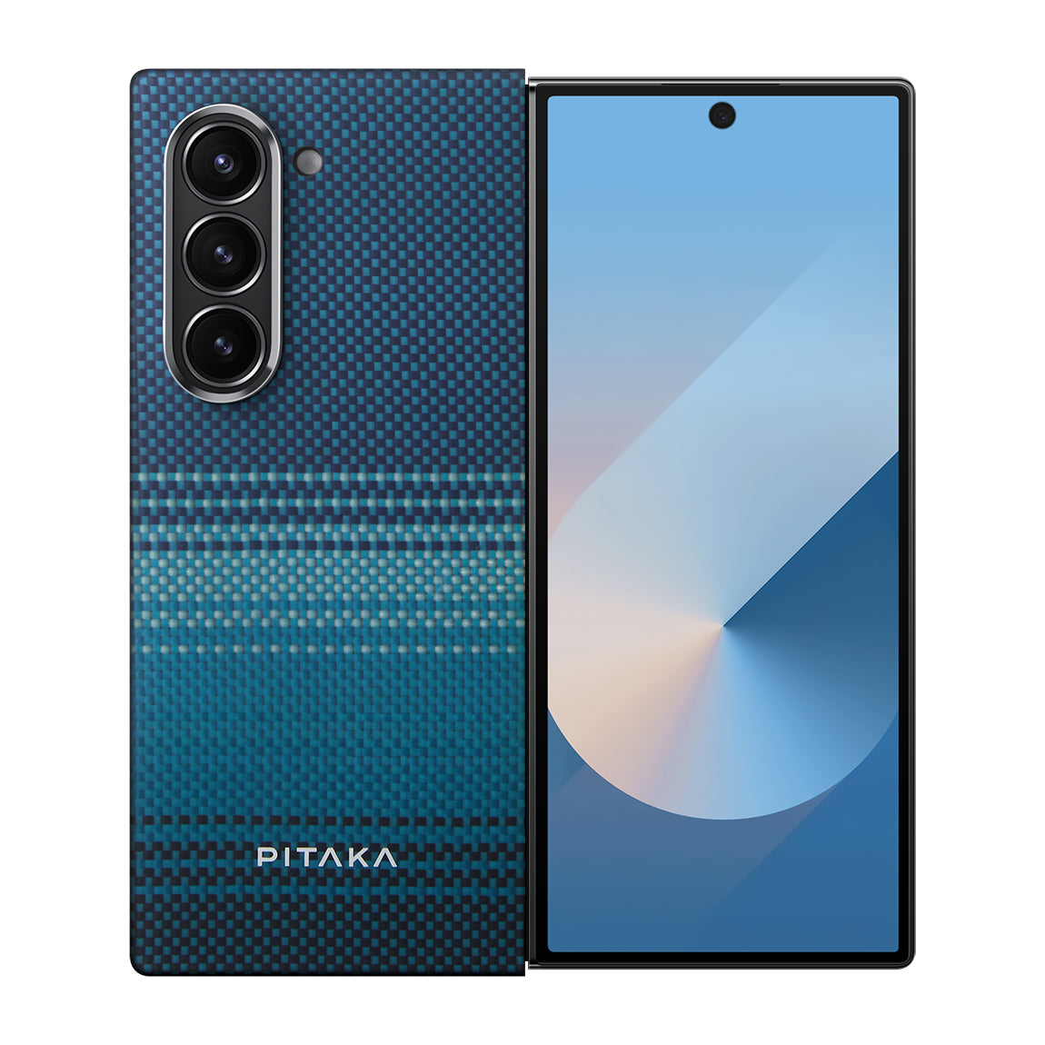 Galaxy Z Fold 6 Kılıf M-safe Şarj Özellikli Aramid Fiber Pitaka Tactile Woven Sunset-Moonrise Serisi Moonrise Kapak