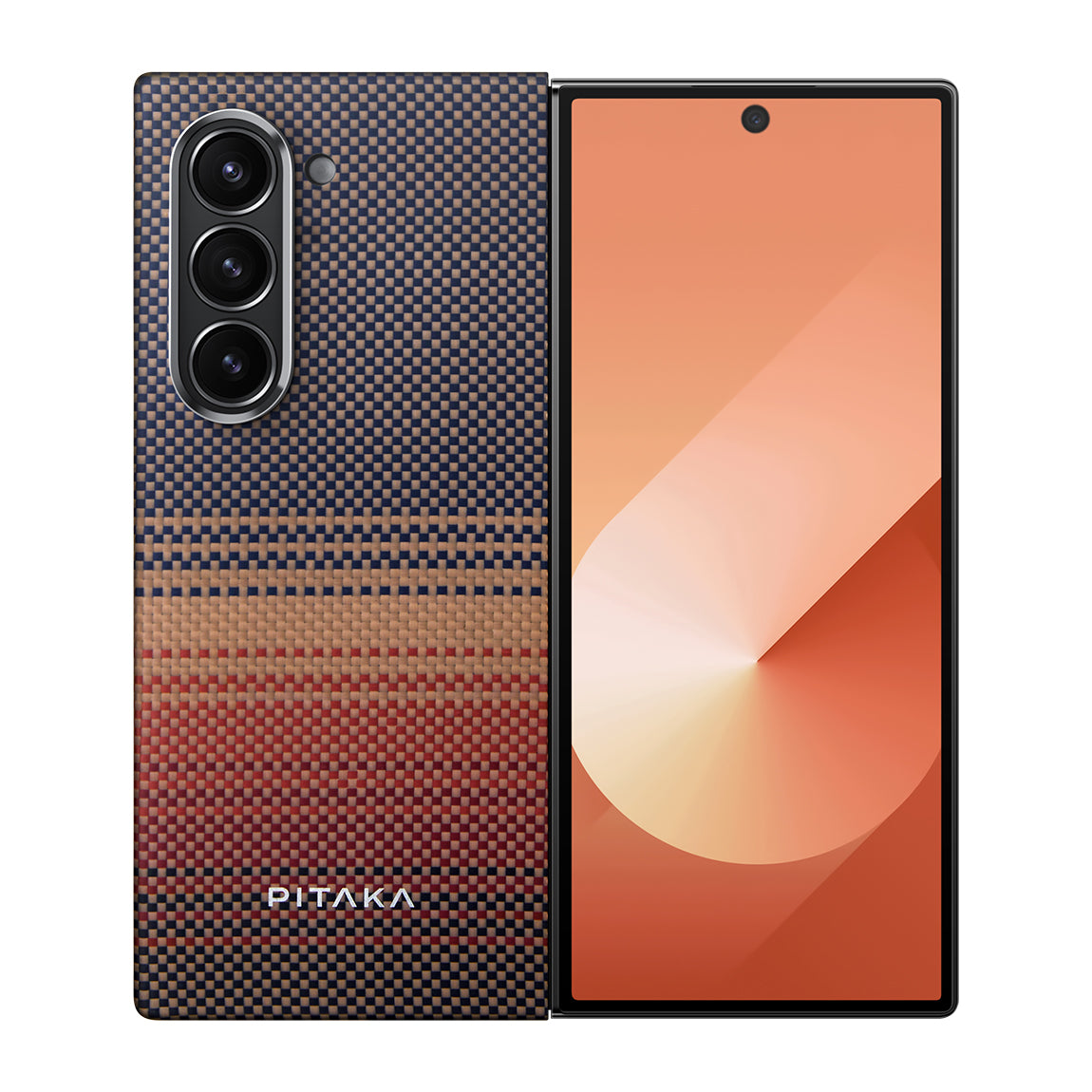 Galaxy Z Fold 6 Kılıf M-safe Şarj Özellikli Aramid Fiber Pitaka Tactile Woven Sunset-Moonrise Serisi Sunset Kapak