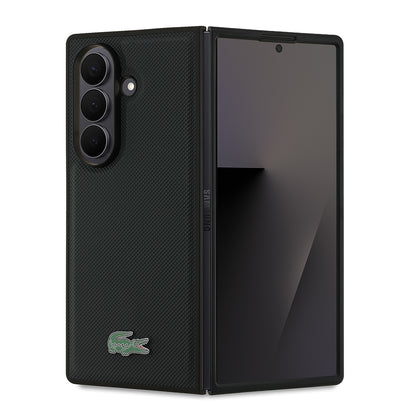 Galaxy Z Fold 7 Kılıf Lacoste Orjinal Lisanslı M-safe Şarj Özellikli Pike Desenli Arka Yüzey İkonik Timsah Metal Logolu Kapak