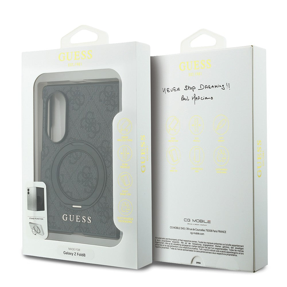 Galaxy Z Fold 8 Kılıf Guess Orjinal Lisanslı M-safe Şarj Özellikli 360 Derece Dönebilen Standlı PU Metal Logolu Kapak