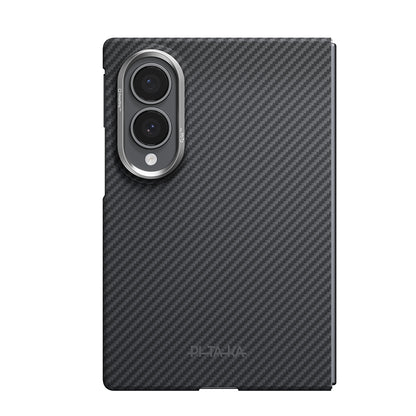 Galaxy Z Fold 8 Kılıf M-safe Şarj Özellikli 600D Aramid Karbon Fiber Pitaka Edge Serisi Black-Grey Twill Kapak