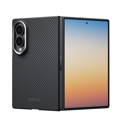 Galaxy Z Fold 8 Kılıf M-safe Şarj Özellikli 600D Aramid Karbon Fiber Pitaka Edge Serisi Black-Grey Twill Kapak