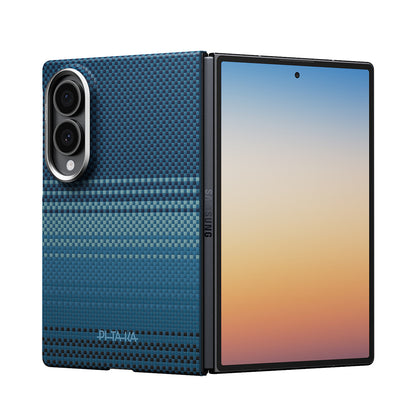 Galaxy Z Fold 8 Kılıf M-safe Şarj Özellikli Aramid Karbon Fiber Pitaka Tactile Woven Sunset-Moonrise Serisi Kapak