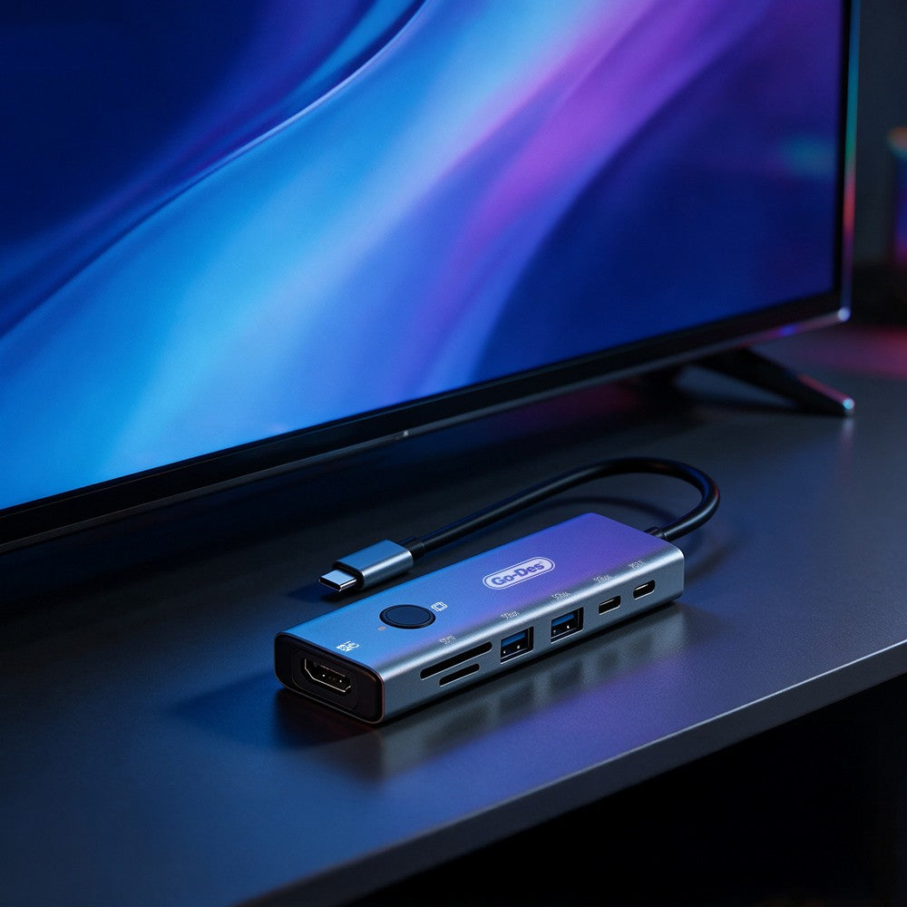 Go Des GD-6910 Type-C Bağlantılı 7in1 Hub Adaptör USB 5gbps/Hdmi/PD 3.0/3.5mm/4K Ultra HD