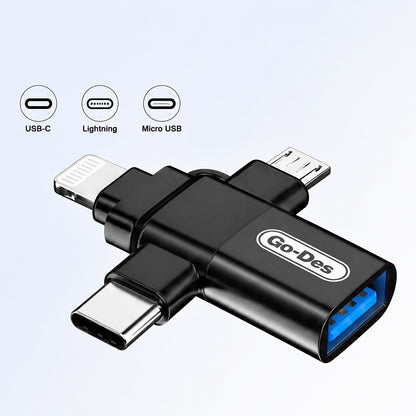 Go Des GD-CT196 4in1 Type-C+Lightning+Micro+USB3.0 OTG Dönüştürücü Adaptör