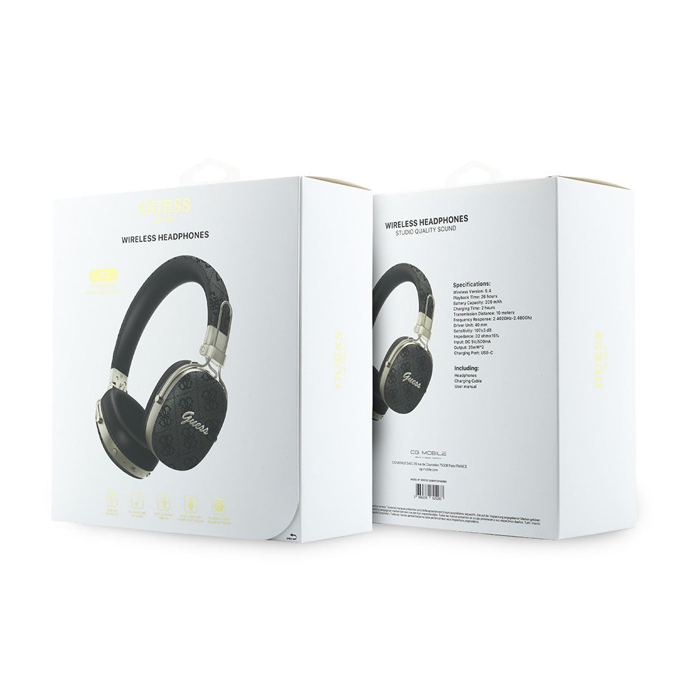 Guess Orjinal Lisanslı ENC Teknolojili PU 4G Desenli Metal Yazı Logolu Kulak Üstü Bluetooth Kulaklık v5.4