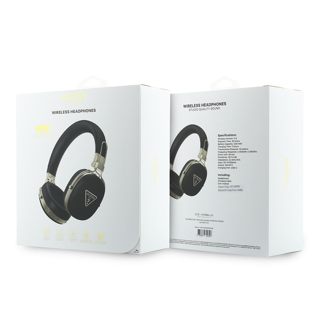 Guess Orjinal Lisanslı ENC Teknolojili PU Üçgen Metal Logolu Kulak Üstü Bluetooth Kulaklık v5.4