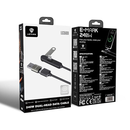 Lenyes LC569 2in1 USB-A - Type-C + Type-C Standlı Data ve Şarj Kablosu 240W 1.2M