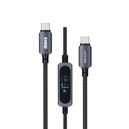 Lenyes LC572 TFT Ekranlı Type-C to Type-C Data ve Şarj Kablosu 240W 1.2M