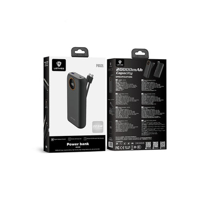 Lenyes P852L Dijital LED Göstergeli Type-C ve Lightning Kablolu Powerbank 22.5W 20000mAh