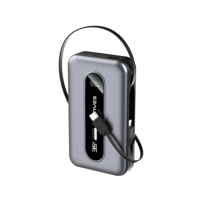 Lenyes PX1002D Dijital LED Göstergeli Teleskopik Type-C ve Lightning Kablolu Powerbank 35W 10.000mAh