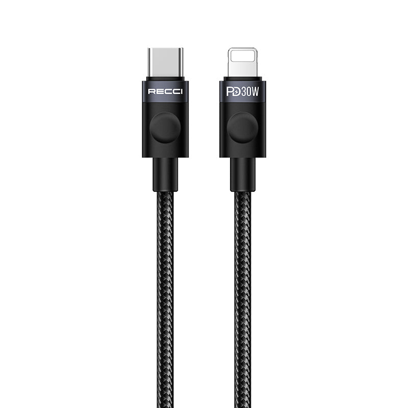Recci RS50CL Type-C to Lightning PD Örgü Tasarımlı Hızlı Şarj Özellikli Data ve Şarj Kablosu 30W 1M