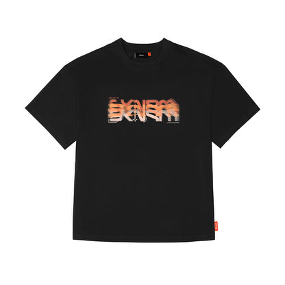 Skinarma Glitch Kısa Kollu Oversize Unisex Bisiklet Yaka Siyah Tişört