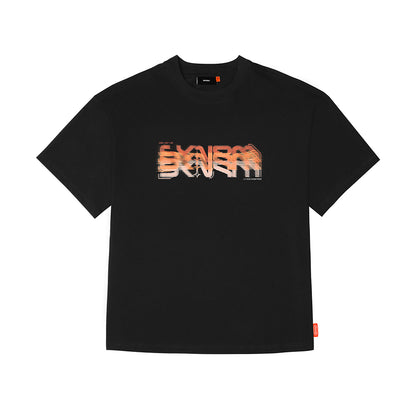 Skinarma Glitch Kısa Kollu Oversize Unisex Bisiklet Yaka Siyah Tişört