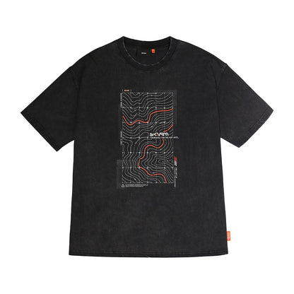 Skinarma Sonar Kısa Kollu Oversize Unisex Bisiklet Yaka Siyah Tişört