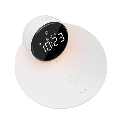 Wiwu Wi-W017 Kablosuz Şarj Standlı Çift Alarmlı Dijital Saatli Bluetooth Speaker Hoparlör Beyaz