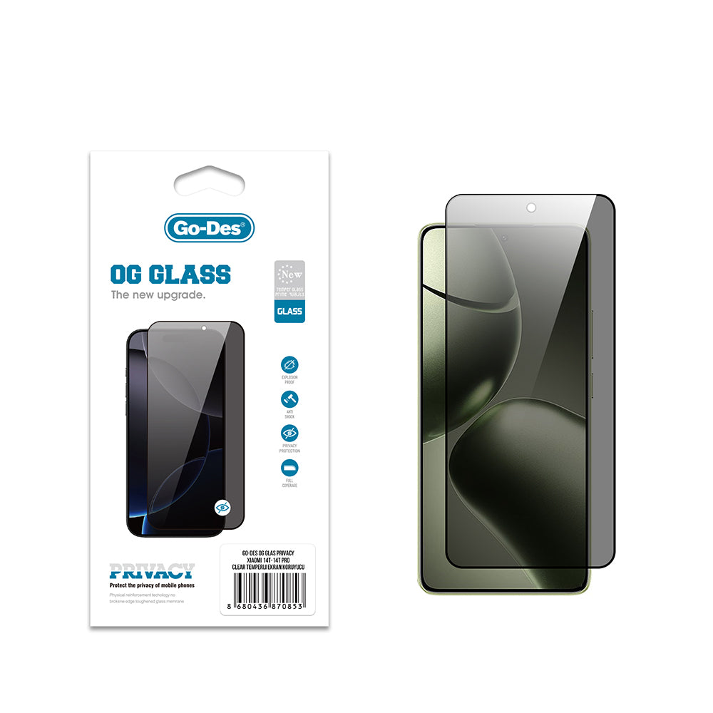 Xiaomi 14T Go Des OG Glass Privacy Antistatik Temperli Cam Ekran Koruyucu